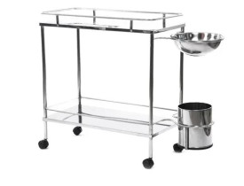 Carro Curativo Hospitalar em Aço Inox com Balde e Bacia Inox e  Rodízios de 2"