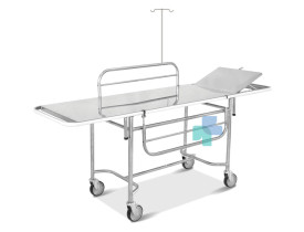 Carro Maca Hospitalar Totalmente em Aço Inox com Grades e Suporte de Soro