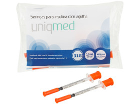 Seringa de Insulina 0,5 Ml com Agulha 6mmx0,25mm - Uniqmed - 10 Unidades