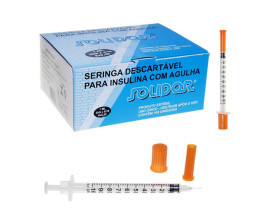 Seringa de Insulina Solidor 1mL 100UI Agulha Fixa 8x0,30mm 30G 5/16 Cx C/100un