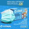 Máscara Descartável Infantil Azul Tripla Camada com Elástico cx50un Fênix Mundial Kids
