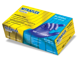 Luva Procedimento Nitrilo Azul NITRAFLEX Medical com 100 unidades - BlueSail