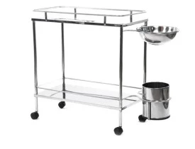Carro Curativo Hospitalar em Aço Inox com Balde e Bacia Inox e  Rodízios de 2"