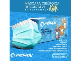 Máscara Descartável Infantil Azul Tripla Camada com Elástico cx50un Fênix Mundial Kids