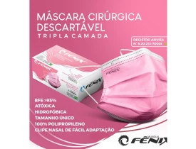 Máscara Descartável Rosa Cirúrgica Tripla Camada com Elástico cx50un Fênix Mundial