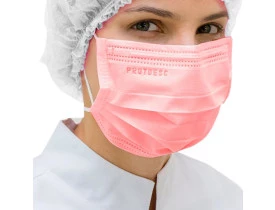 Máscara Descartável Protdesc Rosa Cirúrgica Tripla Camada c/ Elástico Cx 50un