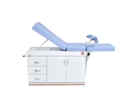 Mesa Ginecológica Luxo MDF com Portas e Gavetas, Suporte p/ Lençol e Cuba - Azul Claro