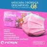 Máscara Descartável Infantil Rosa Tripla Camada com Elástico cx50un Fênix Mundial Kids 